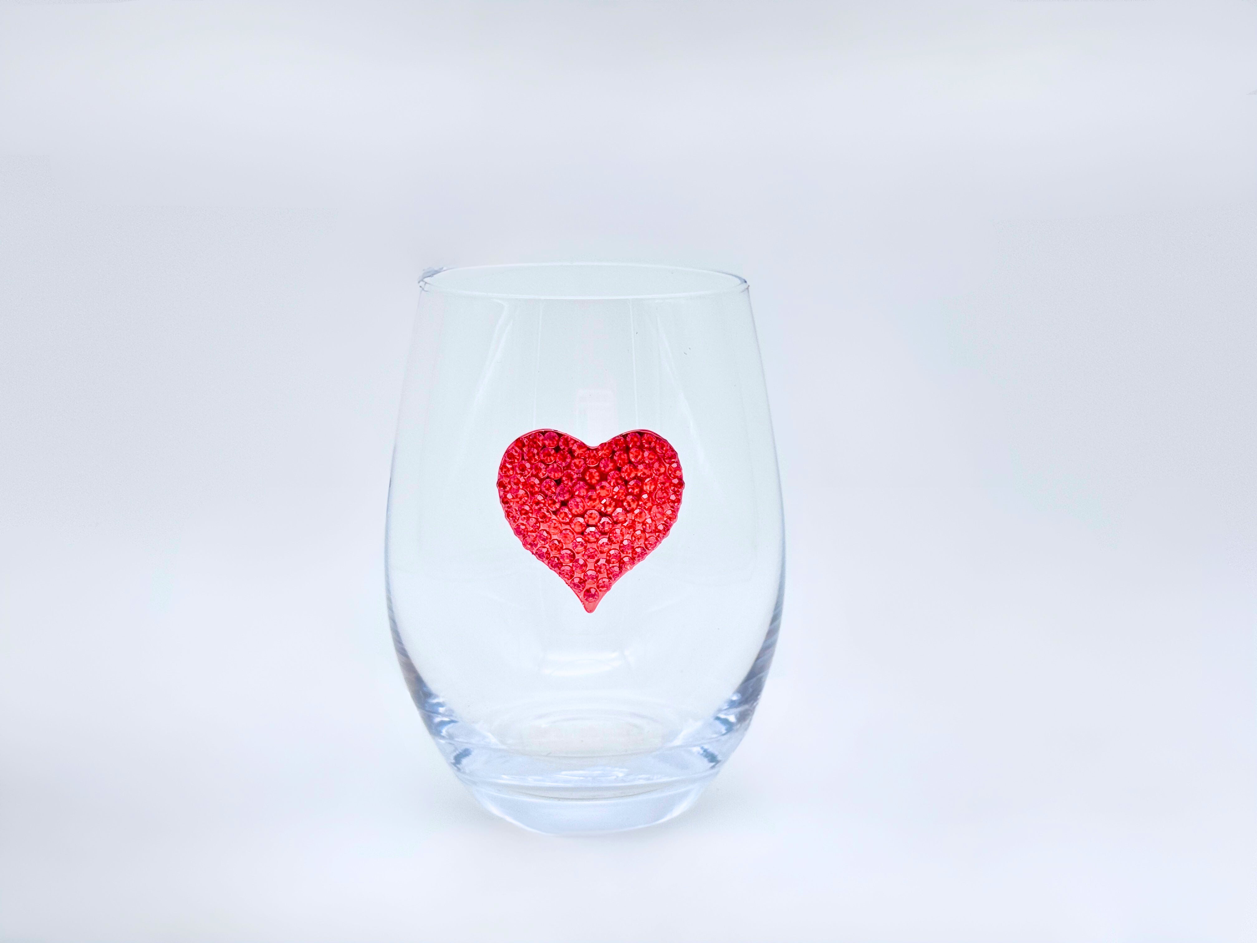 Red Heart Stemless Glass