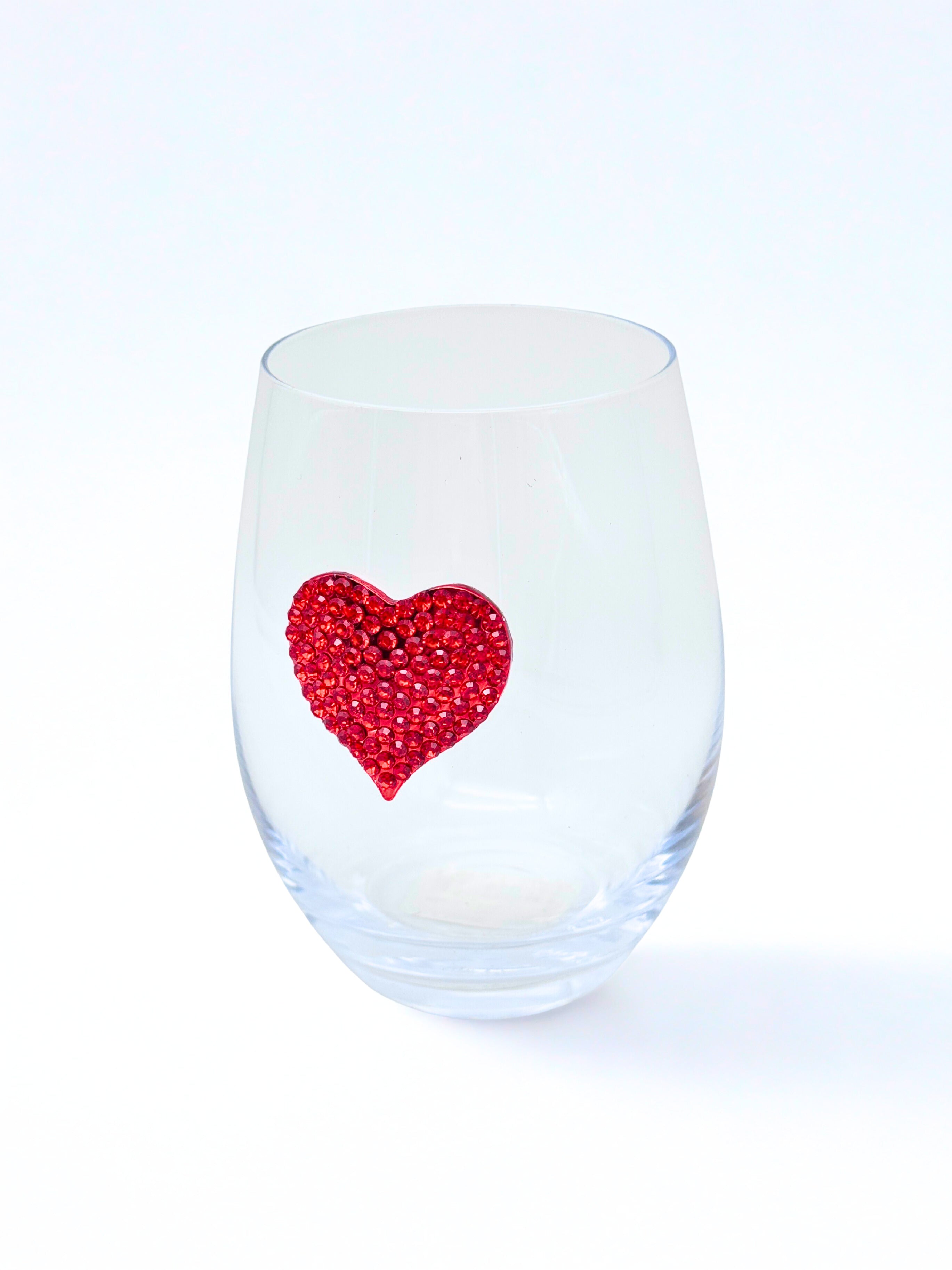 Red Heart Stemless Glass
