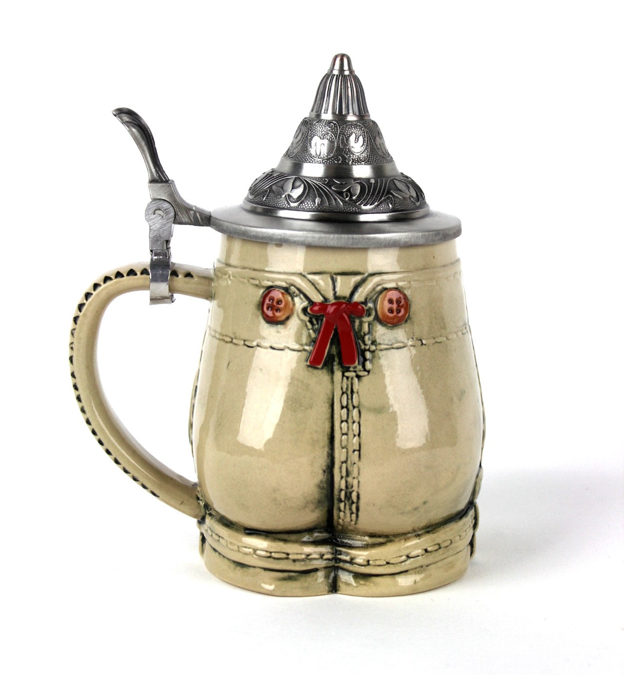 German Lederhosen Stein with Lid